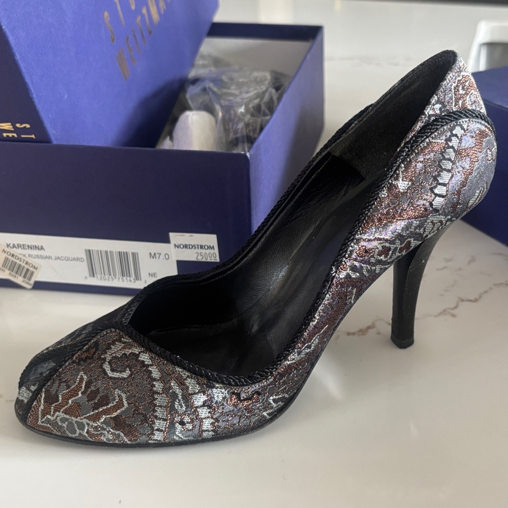Stewart Whitezman Karenina Russian Jaquard pumps.